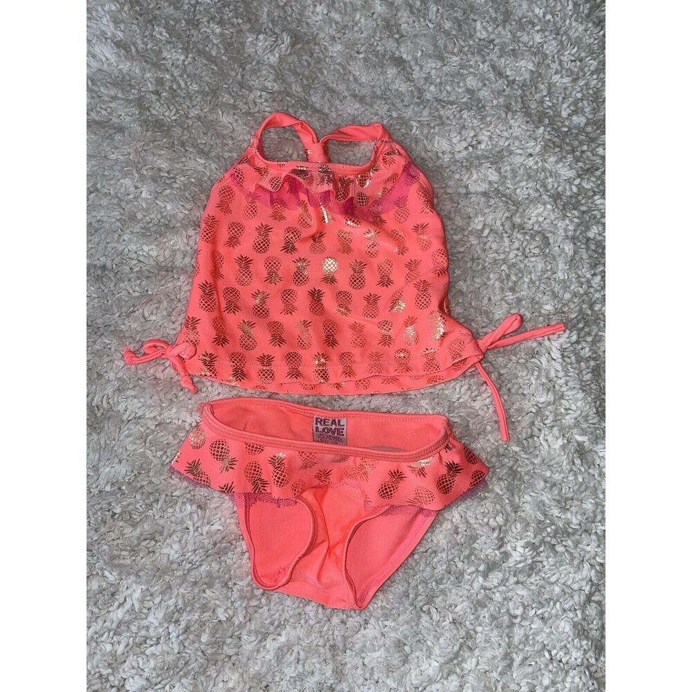 Real Love Girls Sz. 12 Mo. Coral Pineapple Bikini. Cute, Exc. Condition